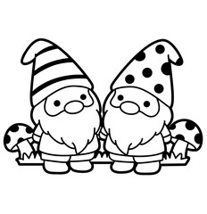 Fototapeta premium Cute Kawaii Gnome Couple Cartoon Illustration Isolated on White Background