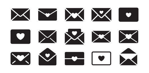 Many black envelopes with hearts symbolizing love and Valentine's Day greetings © MST