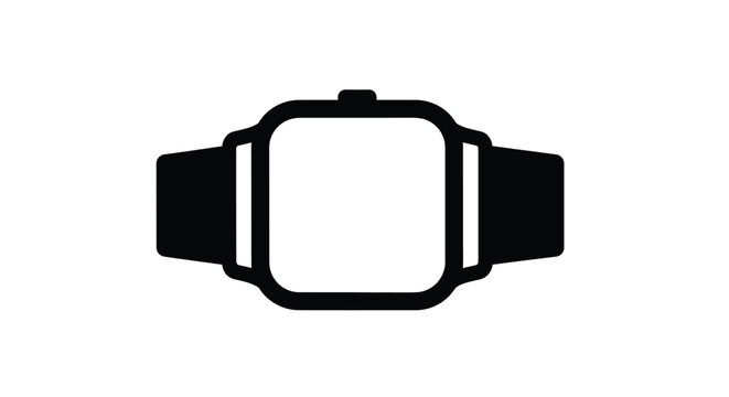 Simple black and white icon of a modern smartwatch with a strap