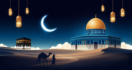 Obraz premium Islamic Night Journey Decorative Composition in Realistic Vector Style
