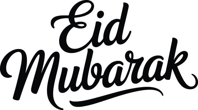 Bold and flowing Eid Mubarak text written in a dynamic script for festive Islamic holiday greetings