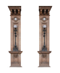 Elements of architectural decorations of buildings, columns and capitals, gypsum moldings, wall textures and patterns. On the streets in Barcelona, public places. © Kozlik_mozlik