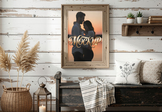 Rustic Wood Frame Poster Mockup