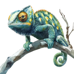 Chameleon, elegant watercolor vector painting with refined details, isolated on a white background. © nuvex