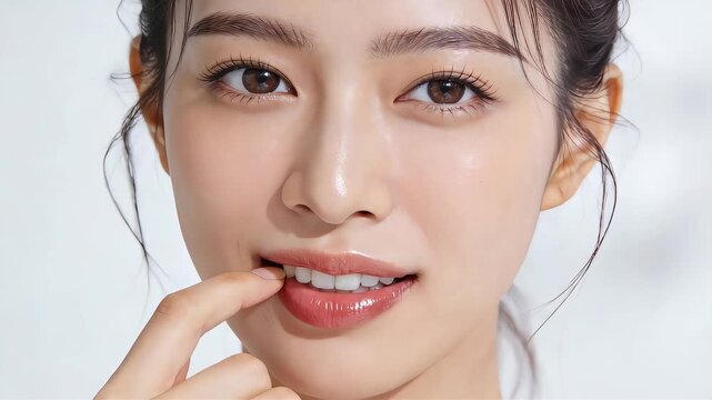 白く整った歯並びとチャーミングな微笑み。ホワイトニングや歯科広告向けイメージ動画