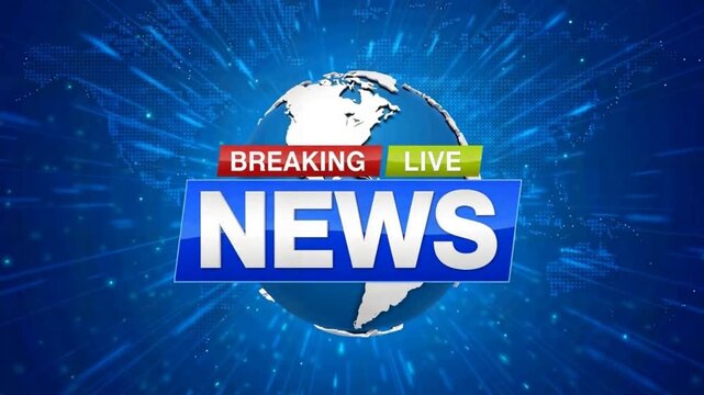 Blue Global Map Motion Background with "Breaking News Live" Graphic Interface
