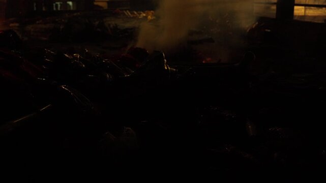 Funeral Pyres at Manikarnika Ghat Varanasi India Slow Motion