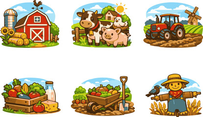 Obraz premium Farm agriculture and rural life icons 