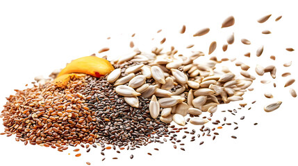 A vibrant assortment of seeds and grains on a black background