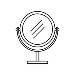 Simple line illustration of a mirror on a stand viewed from the front.
