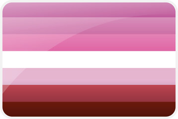 Fototapeta premium Vector illustration of the seven-stripe lesbian pride flag in pink, rose, white, and red tones. Modern glossy finish and rounded corners representing historic LGBTQ+ identity and WLW pride