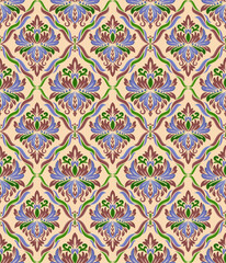 seamless damask pattern with flower, vintage design, vector illustration elegant for textile, wall paper, bedding, curtains, cushion cover, carpet, upholstery fabric, scarf, wrapping, decoration