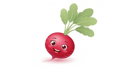 Whimsical Radish Mascot Smiling Joyfully on Bright White Backdrop, Promoting Sustainability
