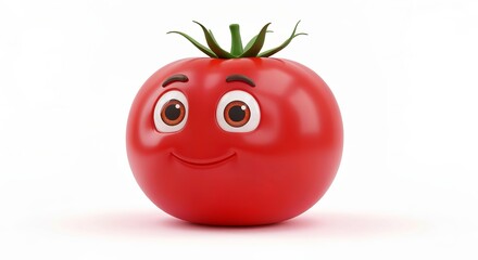 Cheerful 3D Render of a Playful Red Tomato Character with a Big Smile on a Clean White Background