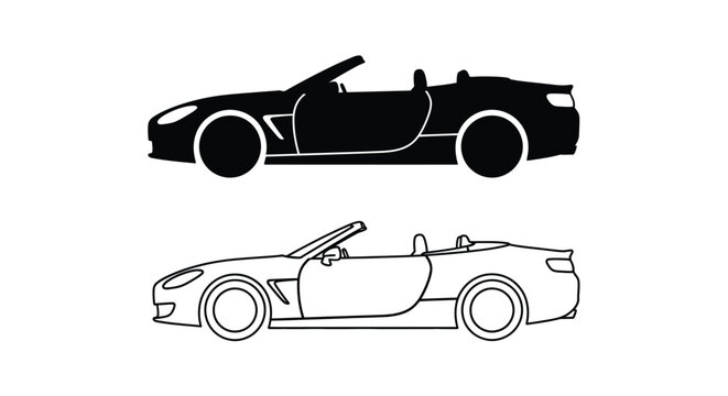 Black and white illustration of a convertible sports car silhouette