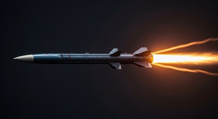 Naklejka premium Missile Launching into Dark Night Sky with Flames