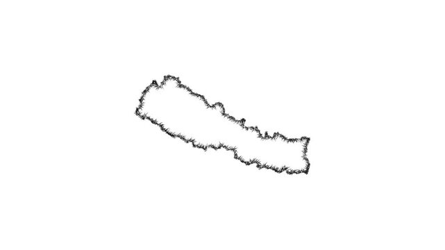 Sketch Nepal outline map animation - smooth progressive reveal