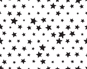 Fototapeta premium Black stars, random sizes, seamless pattern digital clipart 