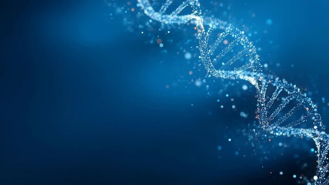 青い背景に浮かぶDNAの二重らせん構造｜遺伝子解析と先端科学のイメージ背景