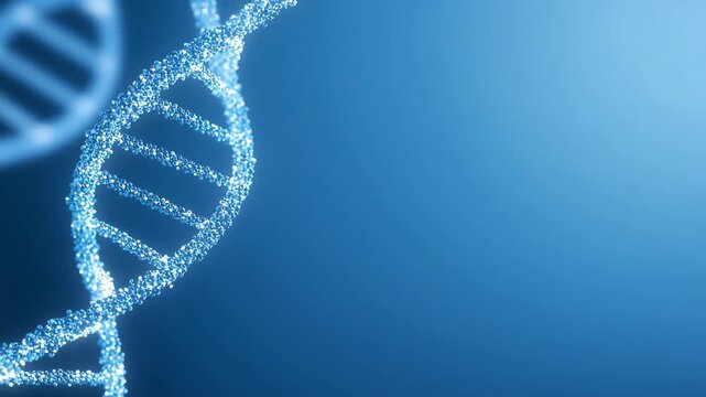 青い背景に浮かぶDNAの二重らせん構造｜遺伝子解析と先端科学のイメージ背景