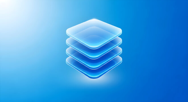 Abstract digital layers stack icon representing data structure, application interface, and cloud computing technology