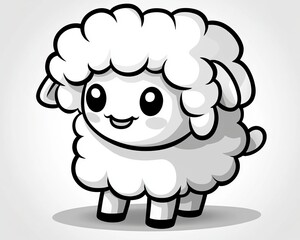 Adorable Cartoon Sheep Illustration in Vector Style Featuring a Fluffy Lamb with a Sweet Expression