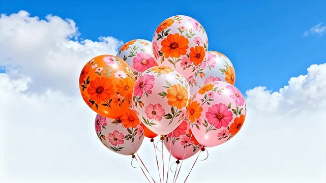 Balloons with floral patterns in sky