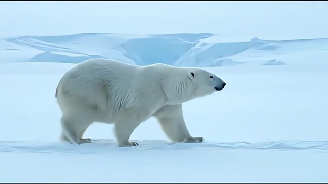 Polar bear walks across the world wildlife day scene slowly