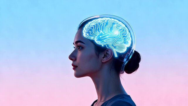 woman with glowing brain illustration