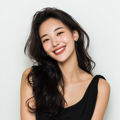 Naklejka premium Smiling Young Asian Woman Beauty Portrait on Clean White Background 