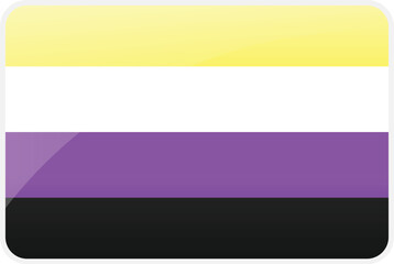 Obraz premium Glossy Non-binary Pride Flag Icon - LGBTQ+ Enby Identity Symbol Vector Graphic with Yellow White Purple Black Stripes