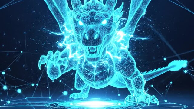 Digital dragon illustration on dark backdrop