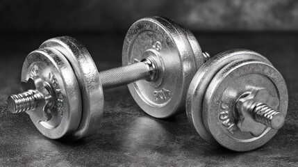 Fototapeta premium Close up of a dumbbell on a textured surface monochrome fitness concept