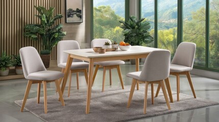 Fototapeta premium Dining room with table and chairs creating a modern interior design concept