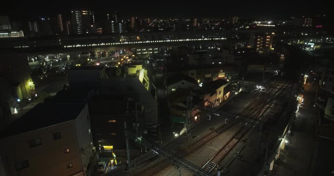 Beautiful view of Japanese city and train stations at night