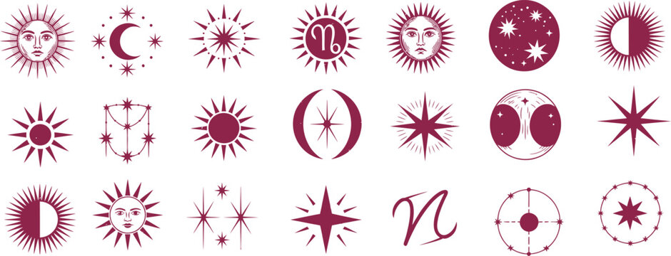 Collection of Celestial and Zodiac Symbols in a Minimalist, Elegant Style