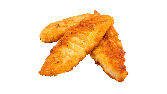 Golden fried fish fillets isolated on transparent background