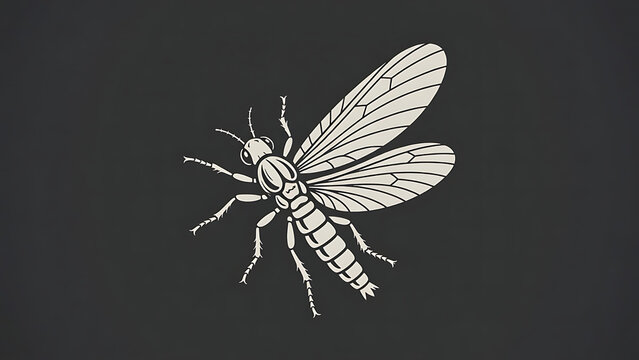 Stylized illustration of an insect, a single winged creature with segmented body and antennae, on a dark background