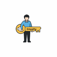 Man Holding Golden Key with Empathy Text on White Background Representing Solution or Understanding