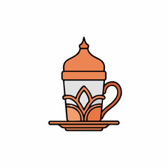 Orange Turkish Coffee Cup and Saucer with Intricate Floral Design on White Background