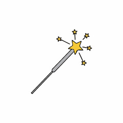 Golden Star Topped Magic Wand Emitting Bright Yellow Sparkles Against a Clean White Background