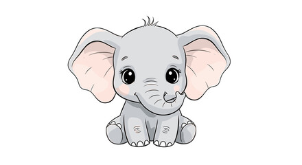 Obraz premium Cute cartoon baby elephant sitting with a happy expression