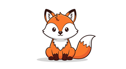 Obraz premium Cute cartoon fox sitting isolated on white background