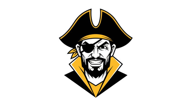 Bold pirate illustration with hat and eye patch on white background