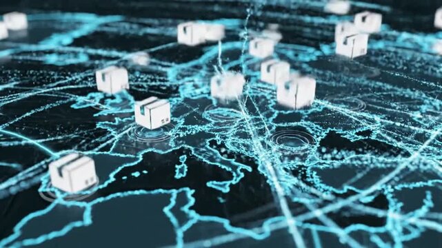Global network connection visualization with world map and data points