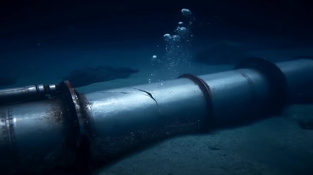 Underwater Pipeline Leak with Bubbles on Deep Seabed
