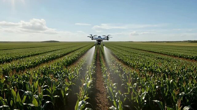 Agricultural Drone Spraying Corn Field Smart Farming Technology