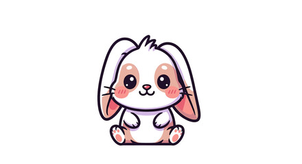Obraz premium Cute cartoon white bunny rabbit sitting with big eyes