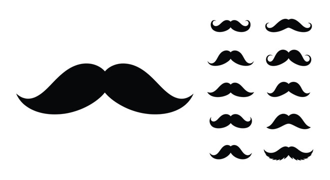 Collection of various mustache shapes displayed as a dark silhouette