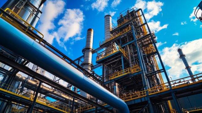 Pipeline transport system for petrochemicals and gas in a processing plant with steel structures and equipment